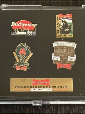 Budweiser Collector Pin Display - Red, Gold, Black